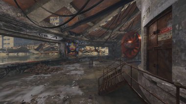 Terk edilmiş binanın kabataslak içerikli 3B görüntülemesi