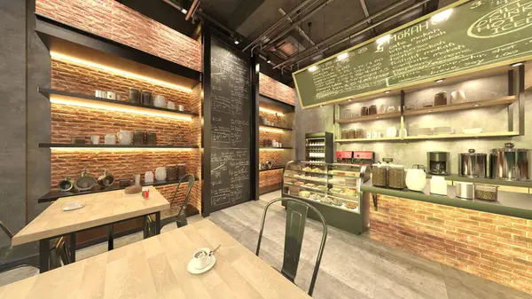 Kafenin büyük pencereli 3B görüntülemesi