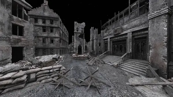 Issız şehir manzarasının 3B canlandırması