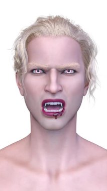 Erkek vampir yüzünün 3 boyutlu görüntüsü.