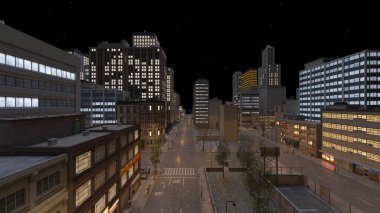 Şehir gece manzarasının 3 boyutlu yansıması