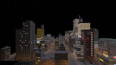 Şehir gece manzarasının 3 boyutlu yansıması