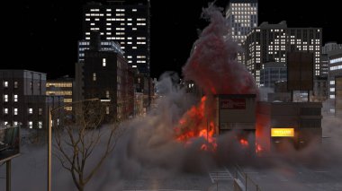 Şehir manzarasının 3D görüntüsü saldırı altında