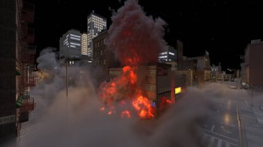 Şehir manzarasının 3D görüntüsü saldırı altında