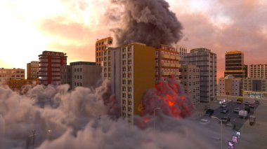 Şehir manzarasının 3D görüntüsü saldırı altında