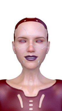 Dişi bir sayborgun yüzünün 3 boyutlu görüntüsü.