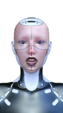 Dişi bir sayborgun yüzünün 3 boyutlu görüntüsü.