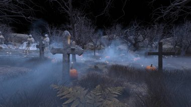 Bir rahibe heykeliyle avlunun 3D görüntüsü.