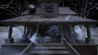 3D rendering of the house decorated for Halloween