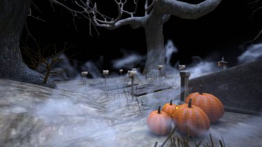 3D rendering of the house decorated for Halloween