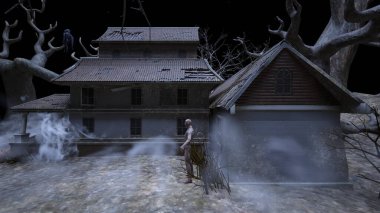 3D rendering of the house decorated for Halloween