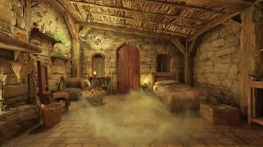 İçerideki taş duvar odasının 3 boyutlu görüntüsü