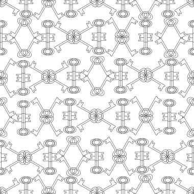 Beyaz arkaplanda bir süs oluşturan anahtarlı pürüzsüz desen