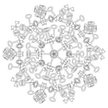 Beyaz arka planda asma kilitli siyah beyaz mandala