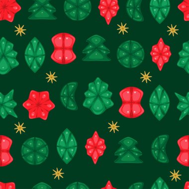 Yeşil arka planda Noel süsleri olan kusursuz bir desen. 