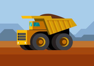 Maden kamyonu. İnşaat ekipmanı vektörü. Ağır ekipman aracı. Renk arkaplanındaki renk simgesi çizimi.