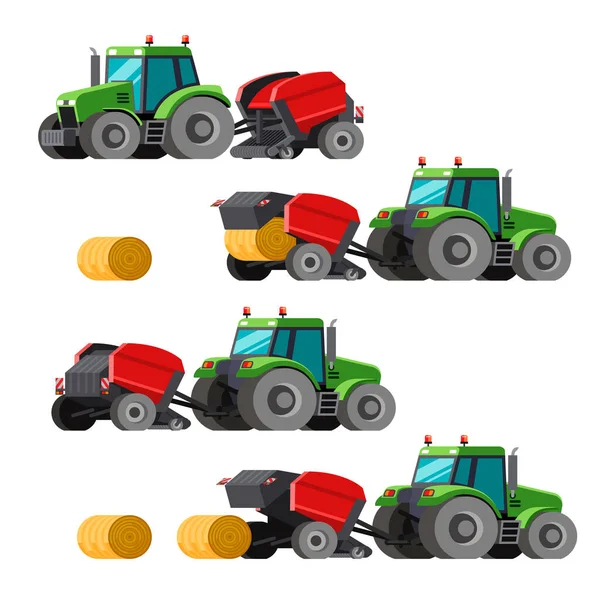 Farm Hay Baler Trailed Tractor Compress Cut Raked Crop Compact — Stock vektor