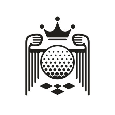 Bir golf kulübünün siyah beyaz logosu. Genel stil modern ama klasik bir görünüm kazandırıyor. Beyaz arkaplanda tek renkli logo