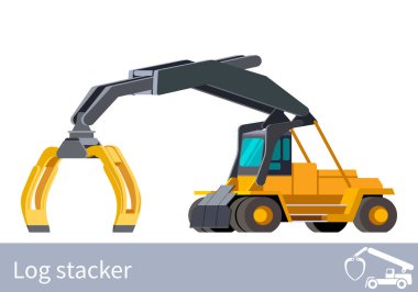 Minimalist simge günlük Yığıcı ön görünümü. Ağır ağırlık yükleyici araç, çalışmak için değirmen veya kereste bahçesinde gördüm. İzole Modern vektör çizim