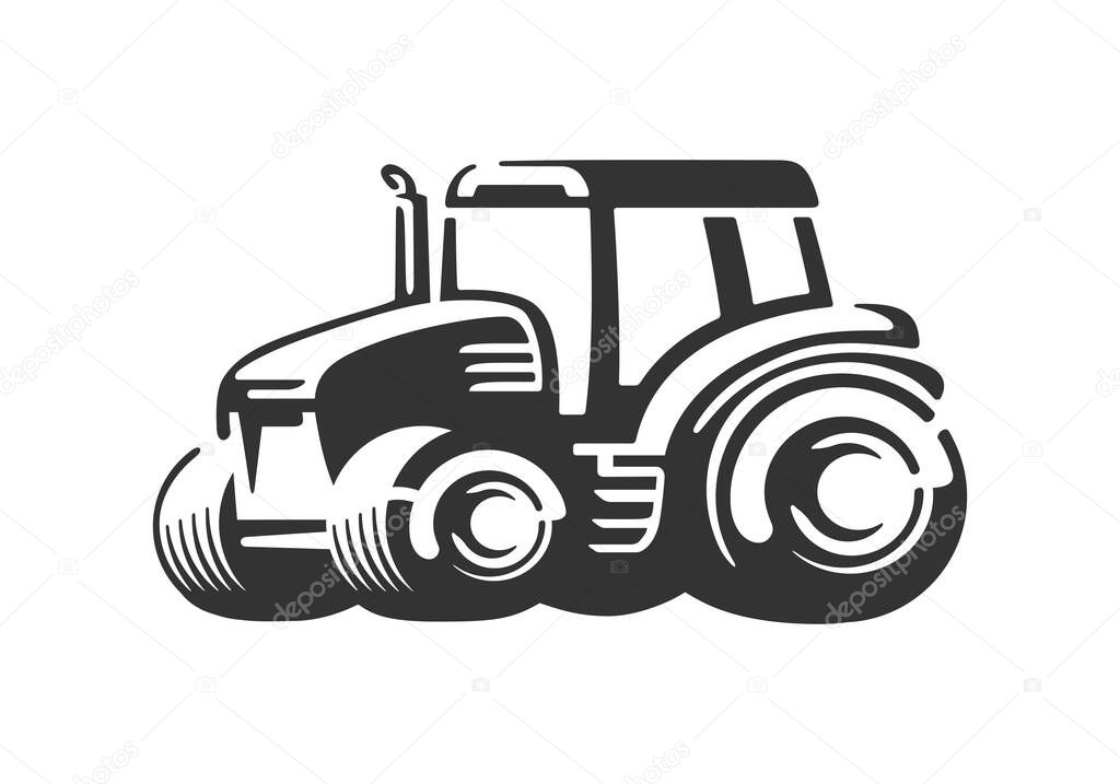 The black and white logo of a farm tractor. The overall style gives it a modern yet classic agricultural look. The monochrome logo on white background