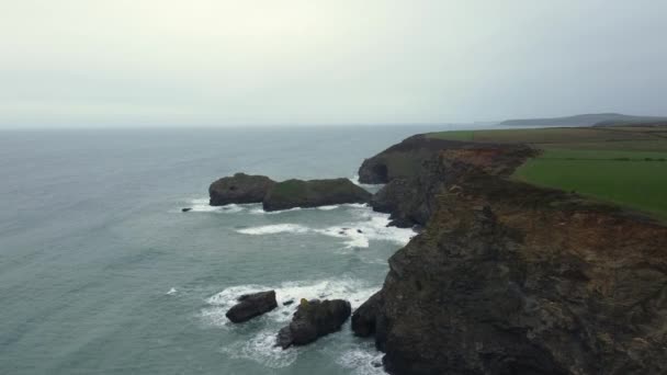 Portreath Godrevy Aerial Landscape Coast Path Cornwall — Stock Video