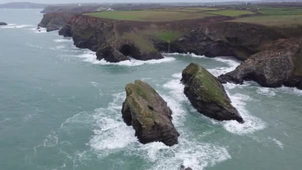 Portreath Godrevy Aerial Landscape Coast Path Cornwall — Stockvideo