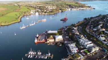 Falmouth harbour cornwall england uk from above aerial drone 