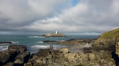 Godrevy lighthouse cornwall england uk from the air aerial drone 