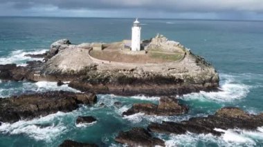 Godrevy lighthouse cornwall england uk from the air aerial drone 