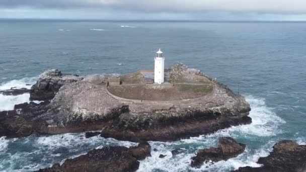 Godrevy Lighthouse Cornwall England Air Aerial Drone — Stockvideo