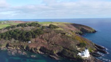 St Antony lighthouse cornwall england uk from the air drone aerial 