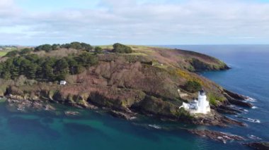 St Antony lighthouse cornwall england uk from the air drone aerial 