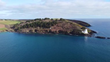 St Antony lighthouse cornwall england uk from the air drone aerial 