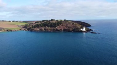 St Antony lighthouse cornwall england uk from the air drone aerial 