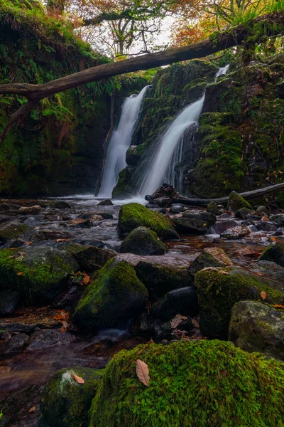 Venford Faller Dartmoor Devon England Dubbelt Vattenfall — Stockfoto