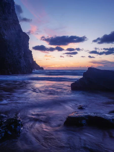Praia Whipsiderry Perto Newquay Pôr Sol Cornualha Inglaterra Reino Unido — Fotografia de Stock