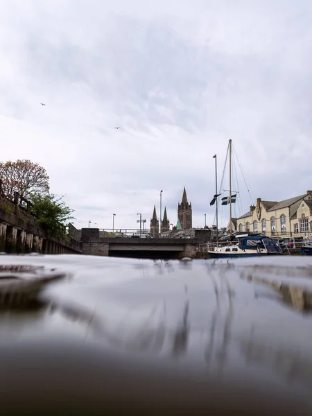 Truro Cathedral Fångas Från Delvis Undervattens Cornwall — Stockfoto