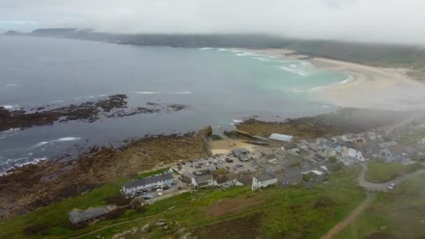 Sennen Cove Anténní Dron Vzduchové Cornwall England — Stock video