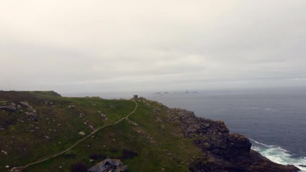Sennen Cove Drone Aereo Dal Muro Aria Inghilterra — Video Stock