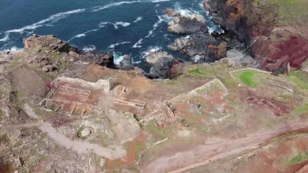 Costa Mineira Unesco Entre Pendente Geevor Cornwall Inglaterra Drone Aéreo — Vídeo de Stock
