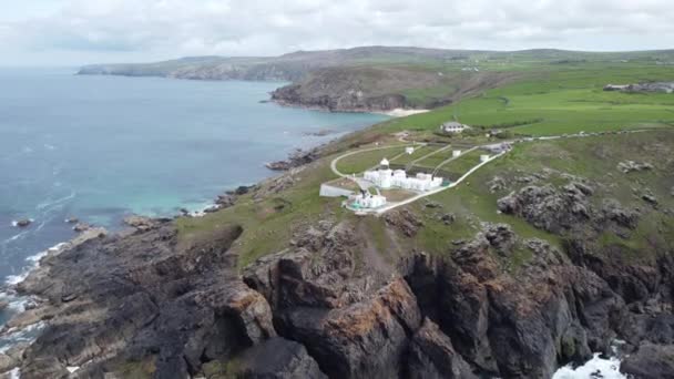 Pendeen Cliffs Air Aerial Drone Cornwall — Stock Video