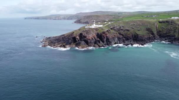 Pendeen Cliffs Air Drone Cornwall England — Stock Video
