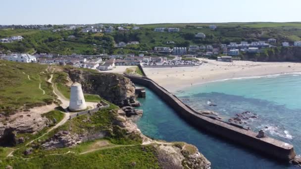 Portreath Cornwall England Air Drone Aerial — Stock Video