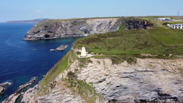 Portreath Cornwall Inglaterra Partir Drone Aéreo — Vídeo de Stock