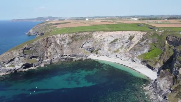 Porteath Από Τον Αέρα Cornwall Αγγλία Εναέρια Drone — Αρχείο Βίντεο
