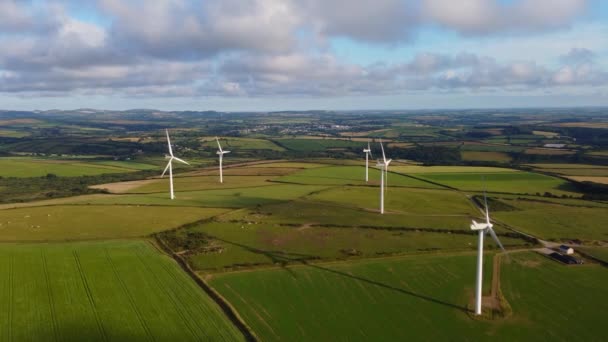 Turbinas Eólicas Cornwall England Desde Antena Aviones Tripulados — Vídeos de Stock
