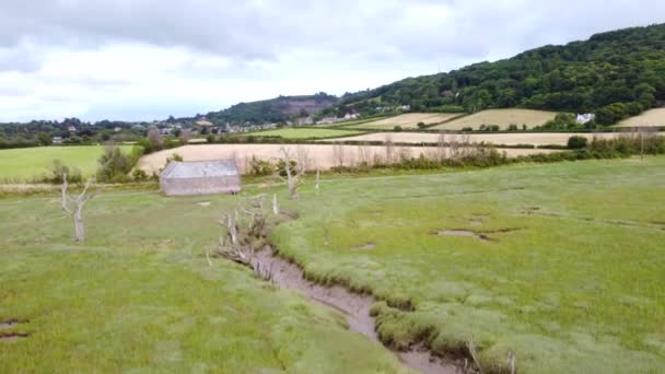 Porlock Marsh Από Τον Αέρα Somerset Αγγλία Ηνωμένο Βασίλειο — Αρχείο Βίντεο