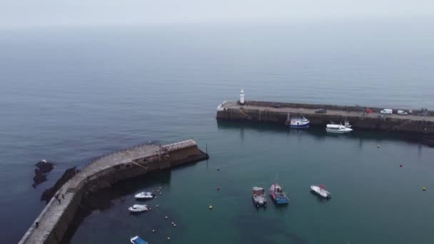 Mevagissey Hamn Från Luften Drönare Antenn Cornwall England — Stockvideo