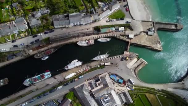 Charlestown Port Powietrza Dron Cornwall Anglia — Wideo stockowe