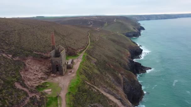 Wheal Coates Air Cornwall Arial Drone — Wideo stockowe